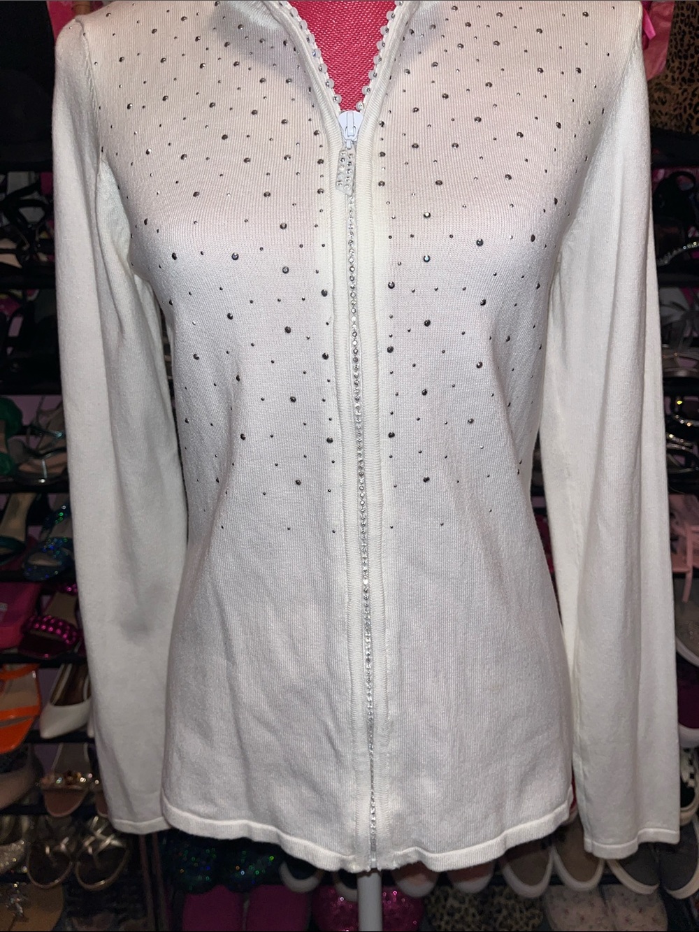 White Rhinestone Sweater Jacket - Picture 3 of 7
